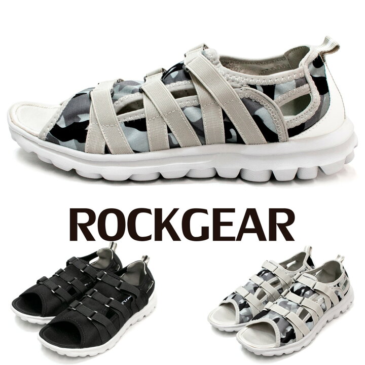 楽天市場 Rockgear アウトドアサンダル メンズ レディース スニーカーサンダル ゴア ゴム グラディエーター 軽量 黒 ブラック グレー カモフラージュ 迷彩柄 スリッポン ロックギア Rg111 Moriashizakka