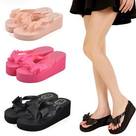 厚底ビーチサンダルレディース 歩きやすいのに美脚効果サンダル ヒール 大きいサイズ 靴 ピンク色 ブラック 黒色 23cm 23.5cm 24cm 24.5cm Mサイズ Sサイズ Lサイズ 女性用
