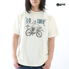 grn ジーアールエヌ ヘンプコットンプリントTシャツ メンズ M Lサイズ ホワイト ブルー 服