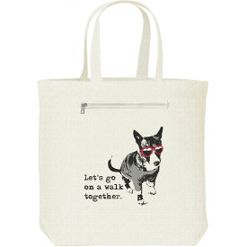 サングラス犬（一緒に散歩に行こう）＜JamJam＞／キャンバスバッグ・ファスナー ポケット付