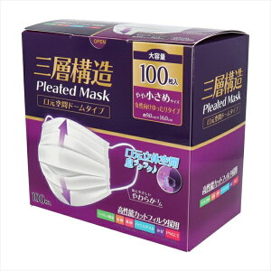 iiもの本舗 三層構造プリーツマスク 口元空間ドームタイプ やや小さめサイズ 女性向けゆったりタイプ ホワイト 大容量 100枚入り X5箱