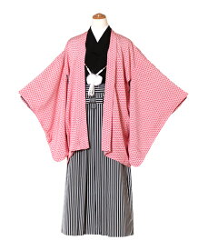 縦縞袴赤系羽織 着物 ブランド袴 卒業式 子供羽織袴セット 男の子 男児 貸衣装 レンタル キッズ 小学生 子供着物 イベント ハカマ 【レンタル】「a」