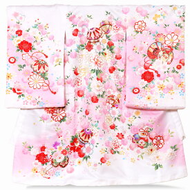 【レンタル】ピンク色　手毬 お宮参り 女の子白色 小花　女 のしめ 産着 初着 宮参り 赤ちゃん ベビー送料無料レンタル着物 お宮参り着物 女児 祝い グラデーション　暈し染　ブランド産着 YUMARI【ab】