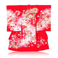 【レンタル】お宮参り女の子 初着 手鞠刺繍桜絞り柄レンタル 着物：赤色 産着 お宮参り レンタル 女の子 …