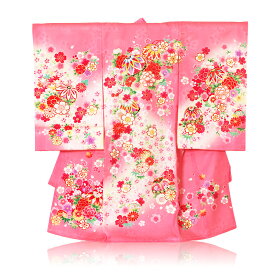 初着　レンタル　女の子 手鞠刺繍桜絞り柄レンタル 着物：ピンク色 産着 【ab】