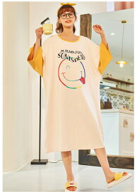 パジャマ レディース ルームウェア 春夏 ワンピースタイプ 綿 半袖 女性 可愛い ロング 韓国風 寝巻き 部屋着 ゆったり 大きいサイズ