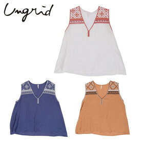 Ungrid(アングリッド)ノースリ刺繍ブラウス(111640429201)ワイドパンツ ヴィンテージサテン レディース カジュアル 送料無料