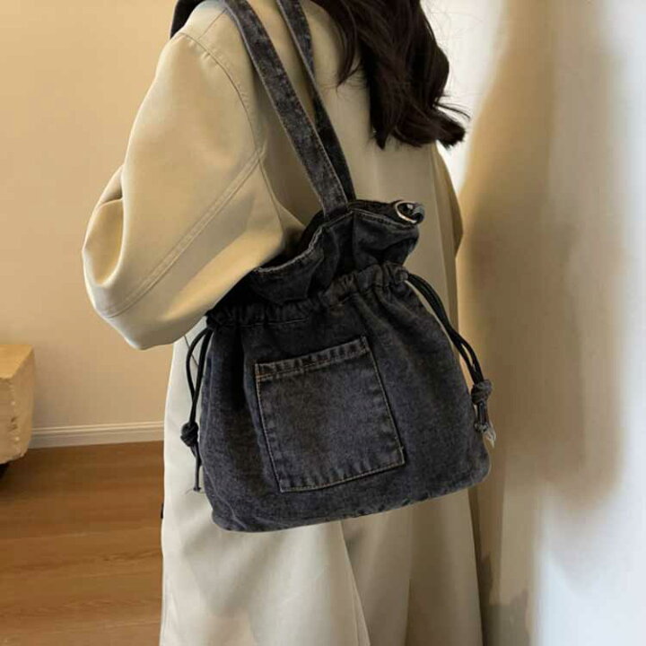 楽天市場】デニム 巾着バッグ ショルダー レディース 巾着 バッグ 