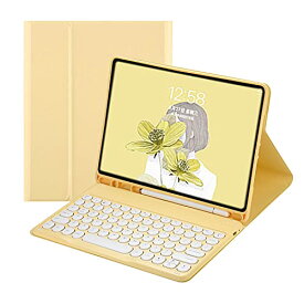 iPad10 キーボードケース 2022秋発売のiPad第十世代10.9インチキーボードカバー 分離式 可愛い丸型キー Apple Pencil収納 スタンド機能 薄型 全面保護 お洒落 イエロー