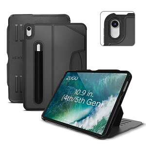 ZUGU iPad Air5 2022 / Air4 2020 �P�[�X 10.9�C���` ��5���� / ��4���� �ɔ� �����Ռ��ی� 8�i�K�X�^���h�@�\ �y���z���_�[ ���C�����X�[�d �I�[�g�X���[�v (Air 5 / Air 4 �J�o�[, �u���b�N)