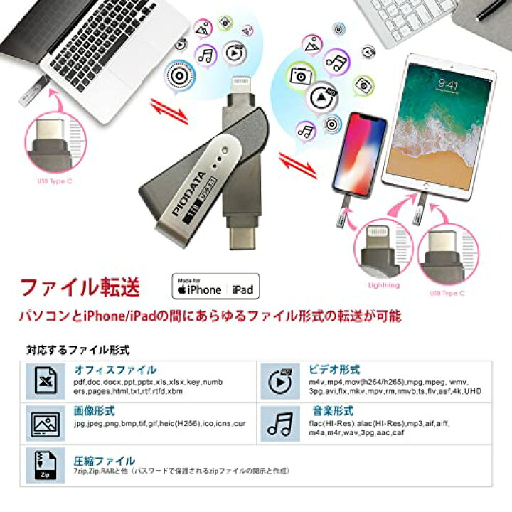 楽天市場】PioData iXflash 256GB iPhone/iPad用フラッシュメモリ USB3  
