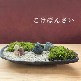 盆栽 苔盆栽 コケ 苔盆栽 のどかな里山 くらま岩鉢　家　ひとり セット 選べる スナゴケ 開店祝い 結婚祝い おめでたい 縁起物 こけのむすまで 末永く幸せ 苔 こけ コケ