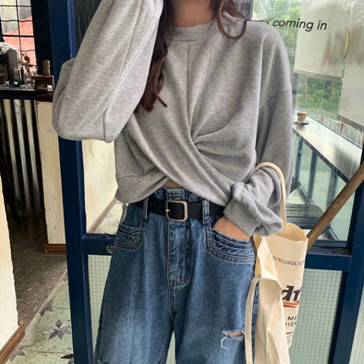 楽天市場 ショート丈トップス レディース トレーナー トップス ショート丈 長袖 春服 秋服 大きサイズ ゆったり 脚長 ギャザー シンプル おしゃれ送料無料 Nishikiya