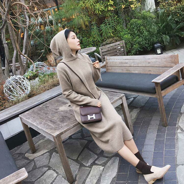 楽天市場】フード付きニットワンピース カシミアタッチ ニットワンピ 