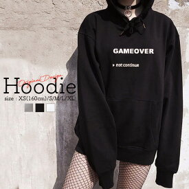 パーカー レディース メンズ スウェット パーカー プルオーバー hoodie 長袖 フード付き ペア カップル ペア カップル おそろ リンクコーデ おもしろ ゲーム ゲームオーバー GAMEOVER ドット