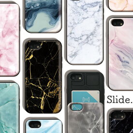 iPhoneSE 第2世代 SE2 iPhone11 Pro Max iPhoneXs XR iPhone8 7 plus 6/6s GalaxyS9 ケース ICカード 収納 背面 スライド収納 耐衝撃 マーブル 大理石 marble 水晶 綺麗 かっこいい 選べる10デザイン