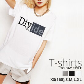 Tシャツ レディース メンズ クルーネック 丸首 綿 半袖 カットソー おしゃれ かっこいい グラフィック Divide 割れる ハーフロゴ デニム