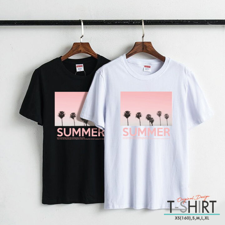 楽天市場 Tシャツ レディース メンズ クルーネック 丸首 綿 半袖 カットソー ロゴ プリント 大人かわいい オシャレ ペア カップル おそろ リンクコーデ おしゃれ Summer サマー 夏 ヤシの木 パームツリー No Other