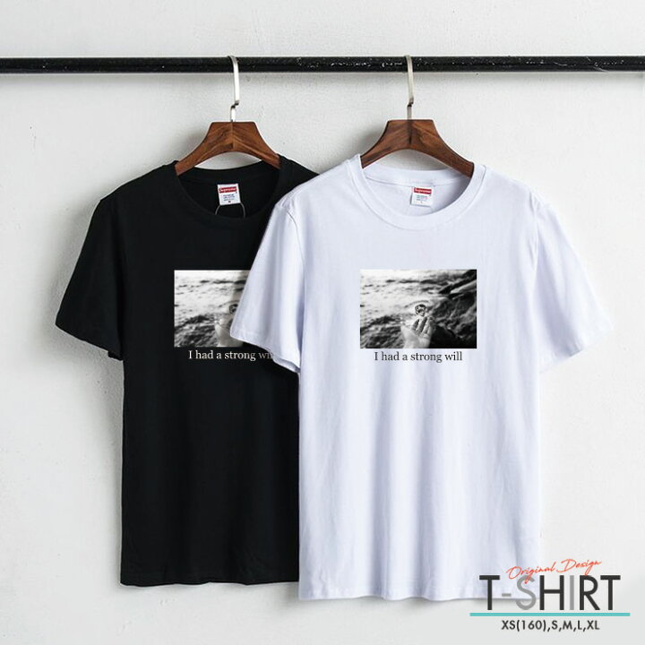 楽天市場 Tシャツ レディース メンズ クルーネック 丸首 綿 半袖 カットソー ロゴ プリント 大人かわいい オシャレ ペア カップル おそろ リンク コーデ おしゃれ 写真 Photo モノクロ 石 I Had A Strong Will メッセージ No Other