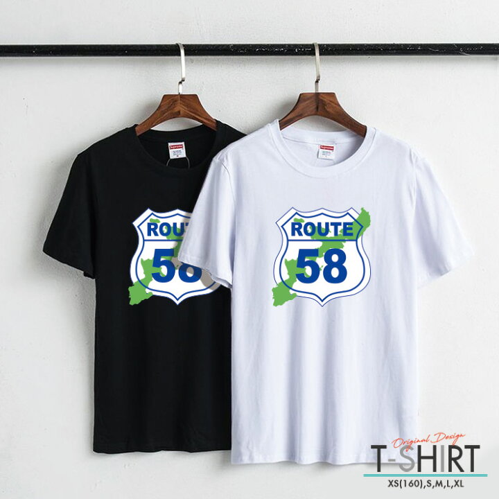 楽天市場 Tシャツ レディース メンズ クルーネック 丸首 綿 半袖 カットソー ロゴ プリント 大人かわいい オシャレ ペア カップル おそろ リンクコーデ おしゃれ Route58 Okinawa 沖縄 ルート58 標識 琉球 No Other