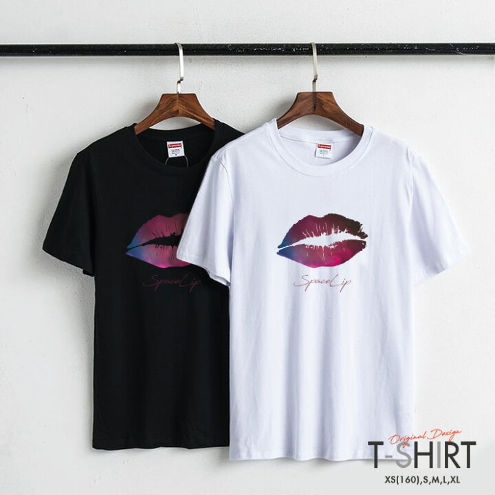 楽天市場 Tシャツ レディース メンズ クルーネック 丸首 綿 半袖 カットソー ロゴ プリント 大人かわいい オシャレ ペア カップル おそろ リンクコーデ おしゃれ 宇宙柄 唇 リップ Lip Space 大人可愛い セクシー No Other