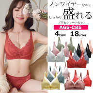 【在庫処分】ブラジャー ショーツ セット ノンワイヤー 脇高 2点セット 脇肉すっきり 補正ブラ 盛ブラ 大…