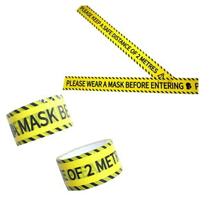 �\�[�V���� �f�B�X�^���X OPP�e�[�v 2��Z�b�g 4.8cm×25m PLEASE WEAR MASK BEFORE ENTERING / PLEASE KEEP A SAFE DISTANCE OF 2 METERS