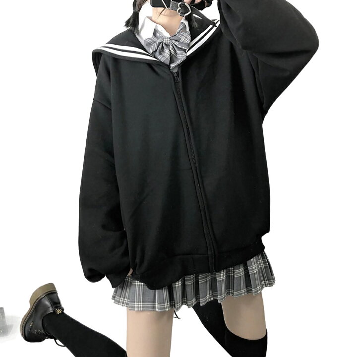 楽天市場】パーカー セーラー襟 セーラー 黒 ブラック 制服 学生服 