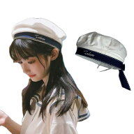 マリンキャップ 白 ベレー帽 マリンハット キャスケット 帽子 制服 セーラー服 水兵 海軍 マリンルック …