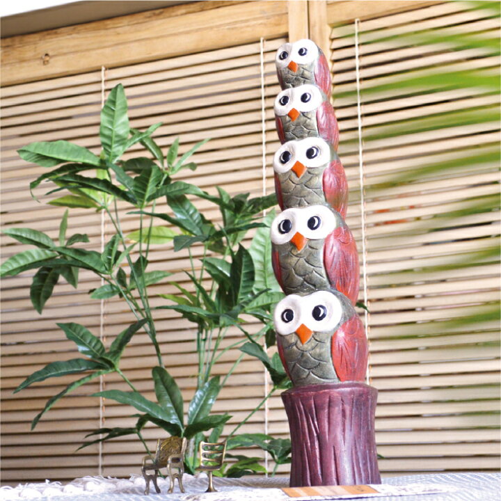 楽天市場】フクロウ トーテムポール アジアン雑貨 オブジェ / 46cm 