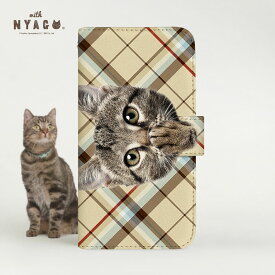 スマホケース 猫 手帳型 全機種対応 厚手【 ソラちゃん 肉球をペロペロするにゃー。 イングランド チェック かわいい猫フェイス】【with NYAGO】チェック 柄 スマホショルダー ネコ柄 プレゼント スマホケース 猫 柄 iPhone14 スマホケース 猫 可愛い iPhone13