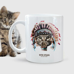 with NYAGO マグカップ 【 インディアン ソラちゃん 肉球ぺろぺろ 7002 】かわいい ねこ 可愛い マグカップ 猫雑貨 猫好き 猫の日 大人可愛い 猫マグカップ 誕生日 母の日 クリスマス 記念日 プレ