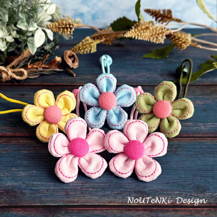 楽天市場】くるみボタン 付き ステッチ デニム お花 キッズ ヘアゴム  