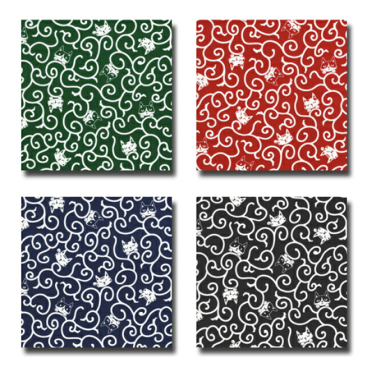 楽天市場】1m単位切り売り 和柄 和調プリント 猫と唐草文様 4色  