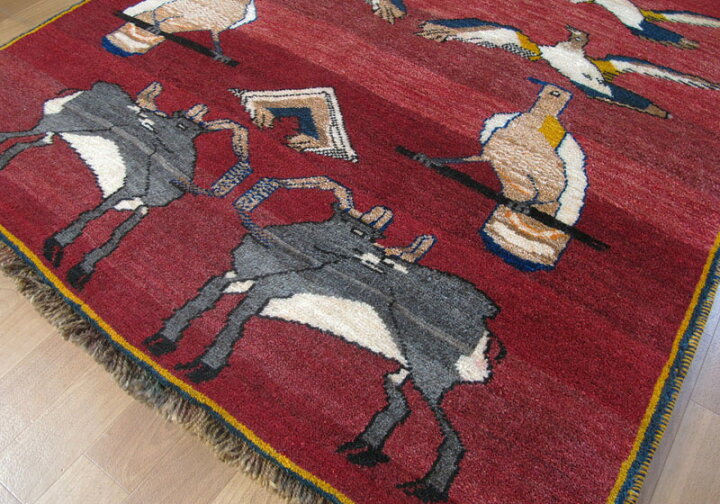 楽天市場】ギャッベ イラン製 214×118cm 手織り ウール100% 天然素材 
