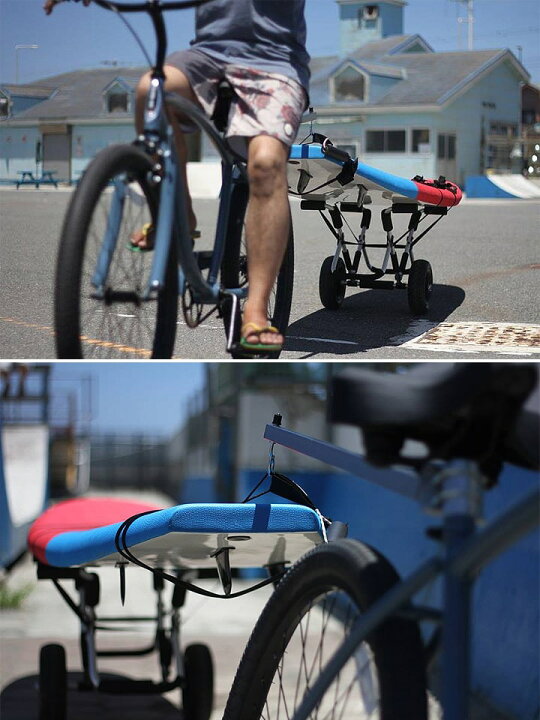 サーフボードを自転車でけん引