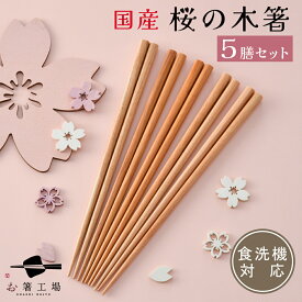 箸 食洗機対応 国産 桜の木 箸 5膳 / さくら 入学 木目 ナチュラル お箸 はし おはし 桜 抗菌 若狭塗 日本製 国産 滑らない 滑り止め 和風 お箸セット 天然木 シンプル 使いやすい 5本 業務用 来客用 さくらのお箸 自然 カフェ 日本産 母の日 土産 みやげ 敬老の日