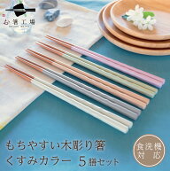 箸 食洗機対応 もちやすい 木彫り箸 くすみカラー 5膳セット / はし くすみ色 淡い お箸 若狭塗 5色 塗り…