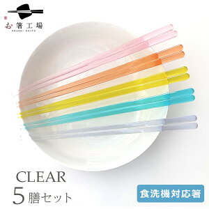 箸 クリアカラー 先角箸 5膳 セット / お箸 おはし はし 国産 日本製 食洗機対応 5色 夏 シンプル カラフル かわいい 使いやすい まとめ買い 持ちやすい 来客用 ゲスト 普段使い つまみやすい