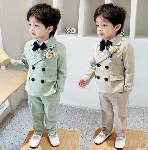 【送料無料】子供スーツ キッズ フォーマル 男の子スーツ 4点セット ジャケット+パンツ+蝶結び+コサージ こどもスーツ カジュアル 結婚式スーツ 七五三 入学/入園スーツ 子供服 ベビースー