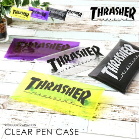 THRASHER スラッシャー PVC クリア クリアペンケース ペンケース 筆箱 筆記用具 クリアケース 透明 ユニセックス 男女兼用 ペン パープル ブラック 文房具 マルチケース マルチ お洒落 映え 人気 男性 女性