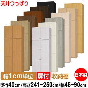 天井 つっぱり 扉付 オーダー 本棚 収納 棚 書棚 ラック サイズオーダー 大容量 【送料無料】オーダーマルチラック 奥行40cm 高さ241.1〜250.1cm 幅45〜90cm【耐荷重タイプ】【 本収納 シンプル 頑