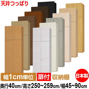 天井 つっぱり 扉付 オーダー 本棚 収納 棚 書棚 ラック サイズオーダー 大容量 【送料無料】オーダーマルチラック 奥行40cm 高さ250〜259cm 幅45〜90cm【耐荷重タイプ】【 本収納 シンプル 頑丈