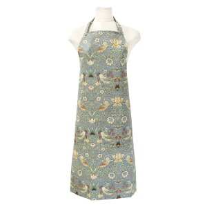 Le Chateau 英国製 ウィリアム モリス エプロン 撥水 防水 オイルクロス コットン 首紐調整可 首掛け 首かけ おしゃれ かわいい 撥水加工 花柄 家庭用 保育士 プレゼント ギフト Strawberry Thief Slate