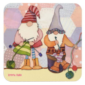 Emma Ball 英国製 コースター [10cm×10cm] 撥水 インテリア雑貨 キッチン雑貨 おしゃれ かわいい 可愛い プレゼント ギフト　Knitting Gnomes EBCW104