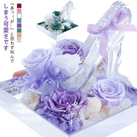 プリザーブドフラワー クリスタルの靴 誕生日 ホワイトデー 女性 花 バラ ローズ プロポーズ 彼女 ガラスの靴 お返し バレエ 発表会 母の日 ケース入り アクリルキューブ おしゃれ プレゼント 結婚祝い 結婚記念日