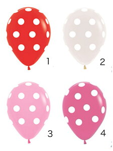 【ゴム風船】ビッグポルカドット 水玉柄 どっと柄】4色から選べる クリア 透明 ピンク レッド 50枚入り