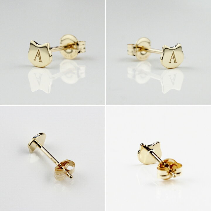楽天市場】【ペア割】ネコ 極小ピアス【日本製 18金 華奢ピアス】18K 