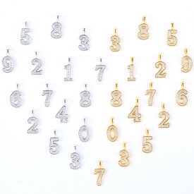 ナンバーネックレス パヴェ チャーム K18GP 数字 ラッキーナンバー ダイヤモンド ペンダントヘッド レディース ジュエリー 贈り物 誕生日 彼女 可愛い アクセサリー