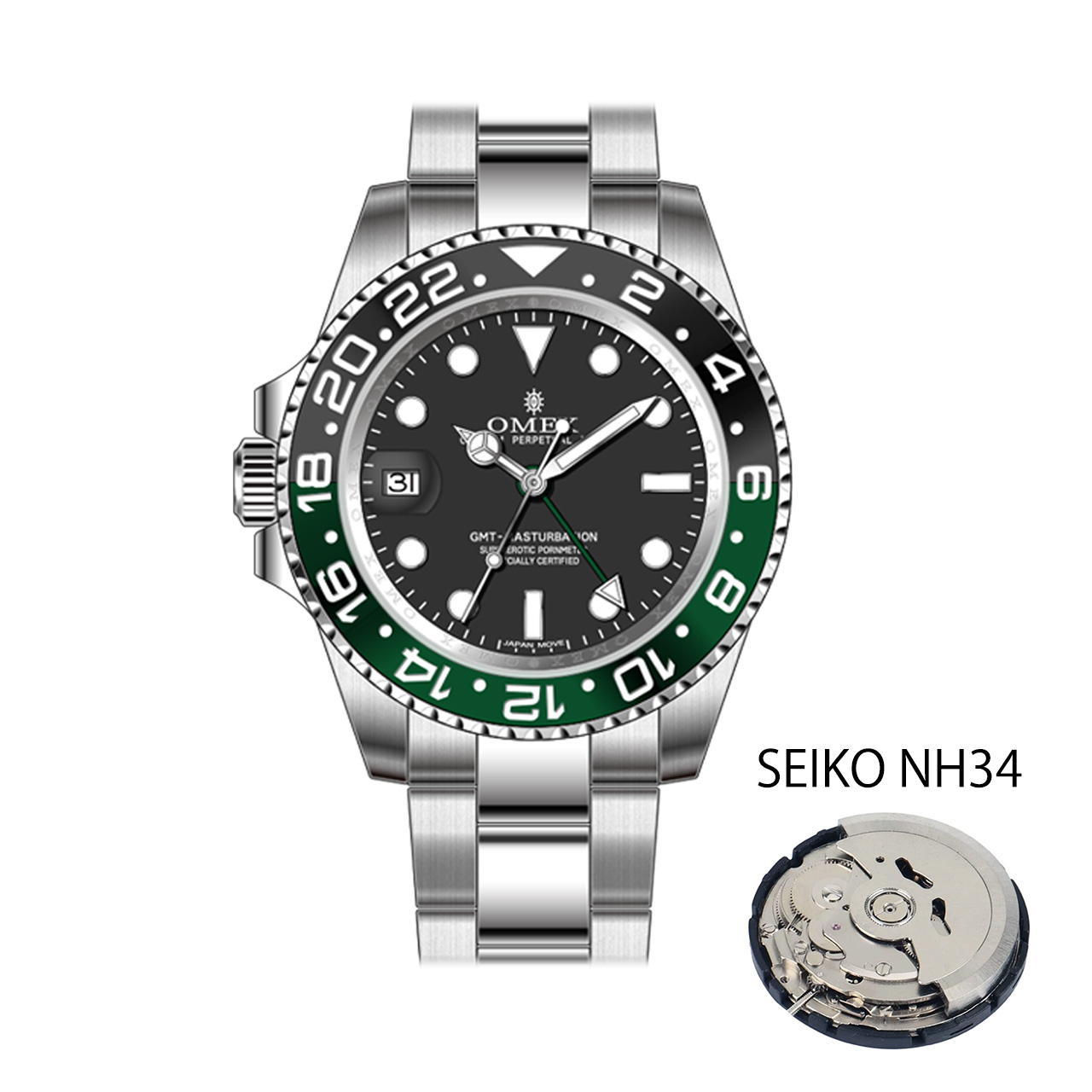 新品 NH34 GMT MOD 自動巻 高品質 ムーブメント 腕時計 オマージュ-